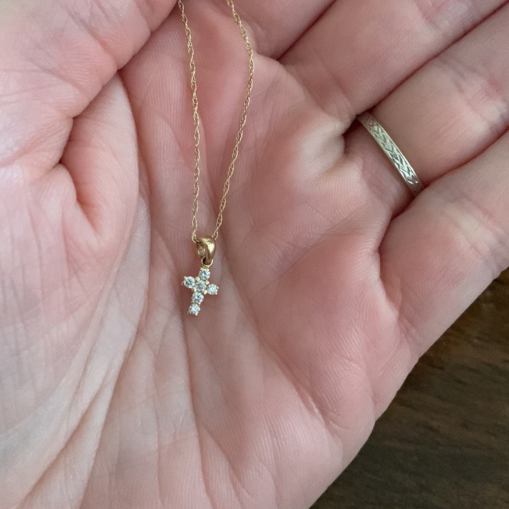 Genuine 14K Yellow Gold Diamond Cross Necklace